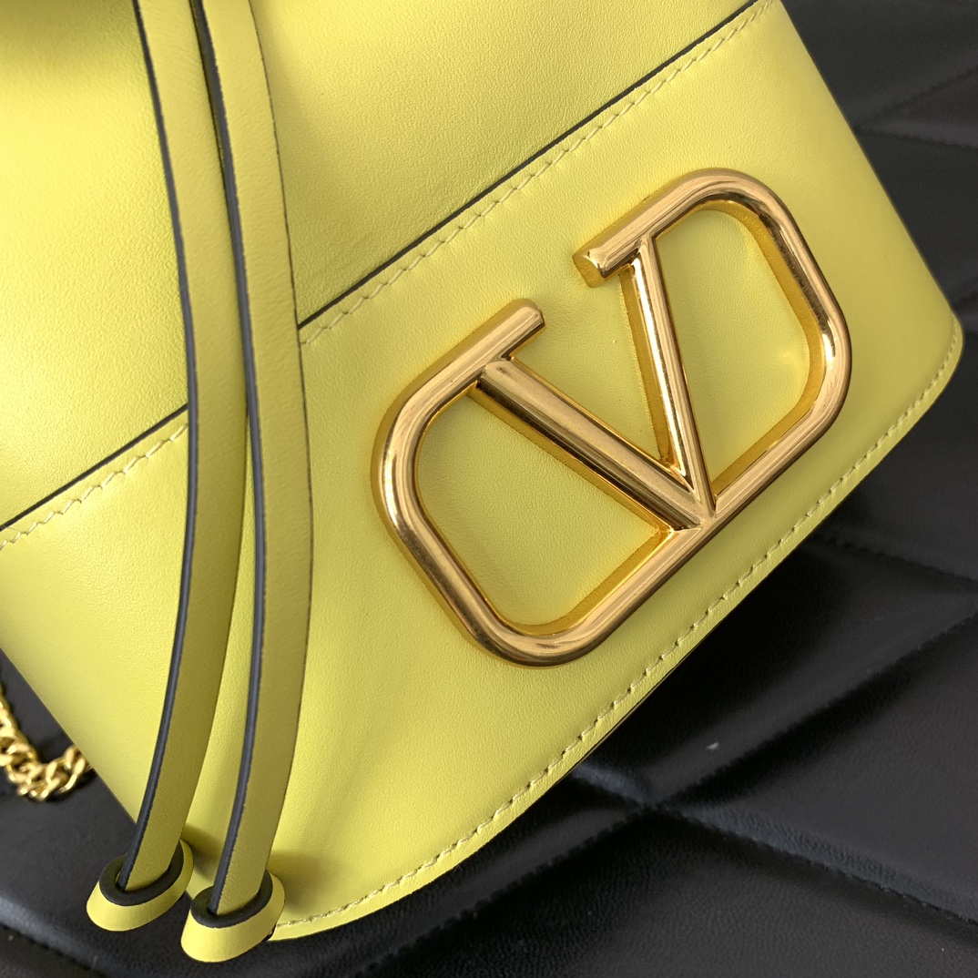 Valentino Garavani VLogo Signature Mini Bucket Bag in Yellow Nappa Leather 